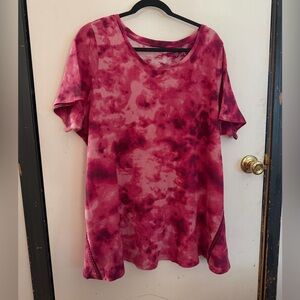 Woman Within Red Tie-Dye Short Sleeve Top